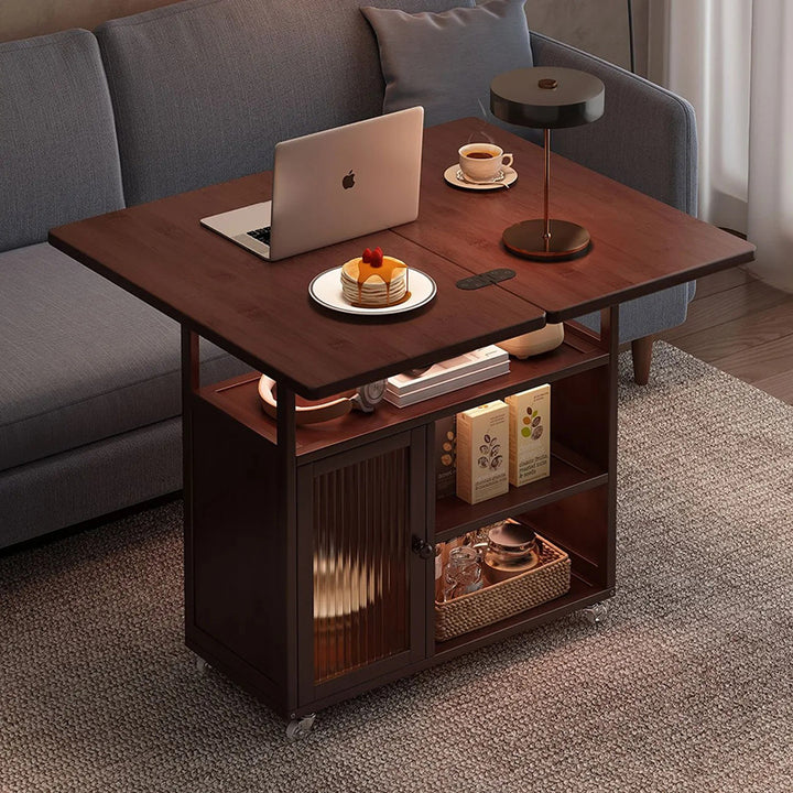 Modern Minimalist Rectangular Acrylic Bamboo Side Table 4-Tier 1-Cabinet Movable For Living Room