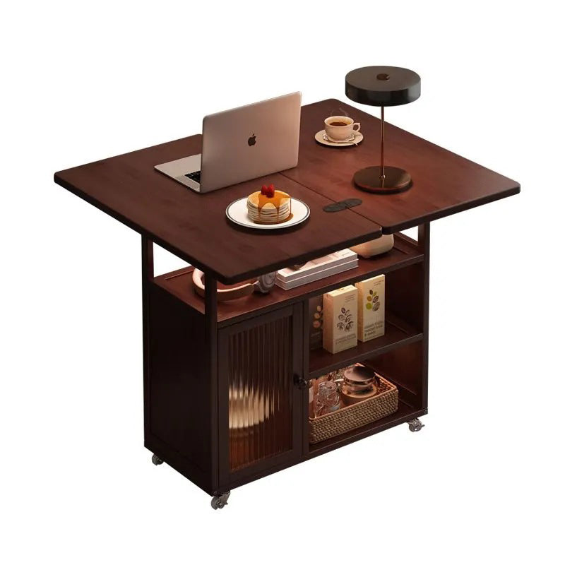 Modern Minimalist Rectangular Acrylic Bamboo Side Table 4-Tier 1-Cabinet Movable For Living Room