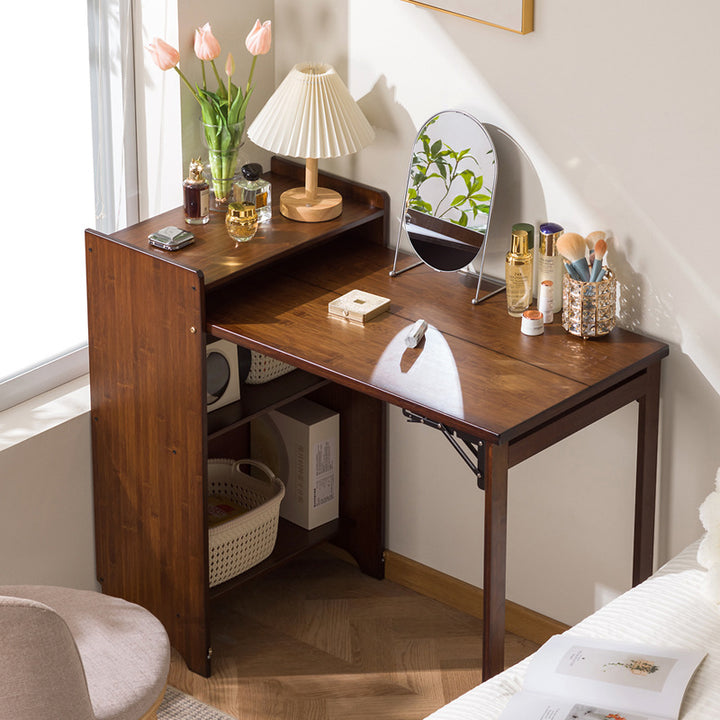 Modern Minimalist Rectangular Bamboo Medium Density Fiberboard Makeup Vanity 2-Cabinet Foldable For Bedroom