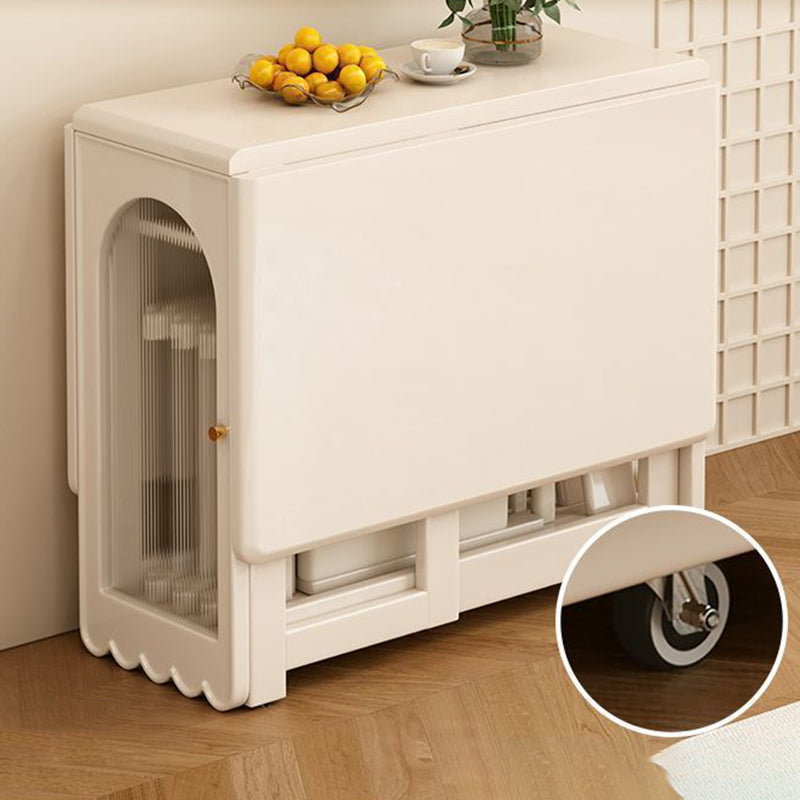 Mesa de comedor rectangular minimalista moderna de madera contrachapada y vidrio, con 2 armarios, plegable y móvil, para comedor 