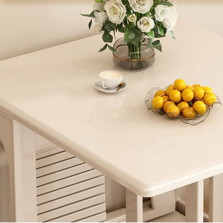 Mesa de comedor rectangular minimalista moderna de madera contrachapada y vidrio, con 2 armarios, plegable y móvil, para comedor 