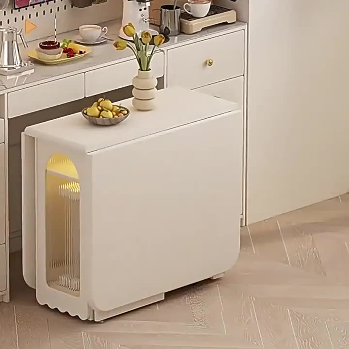Mesa de comedor rectangular minimalista moderna de madera contrachapada y vidrio, con 2 armarios, plegable y móvil, para comedor 