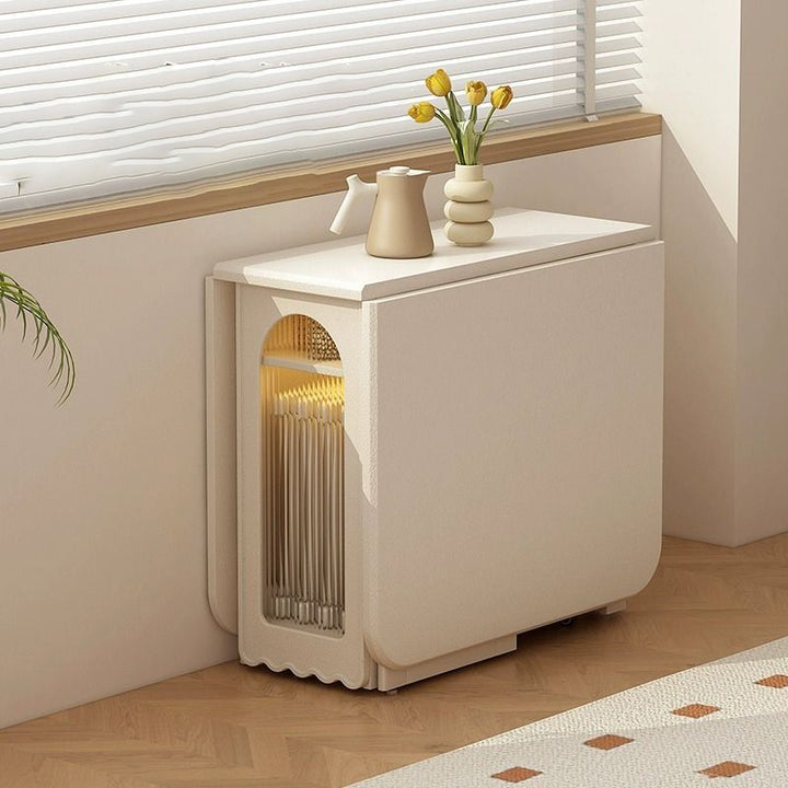 Mesa de comedor rectangular minimalista moderna de madera contrachapada y vidrio, con 2 armarios, plegable y móvil, para comedor 