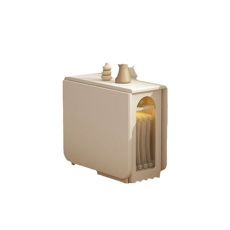 Mesa de comedor rectangular minimalista moderna de madera contrachapada y vidrio, con 2 armarios, plegable y móvil, para comedor 