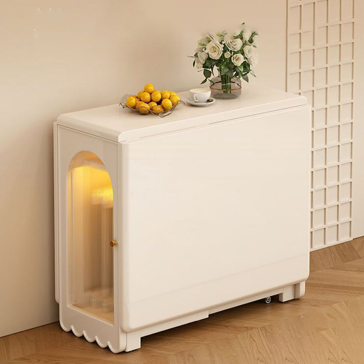 Mesa de comedor rectangular minimalista moderna de madera contrachapada y vidrio, con 2 armarios, plegable y móvil, para comedor 