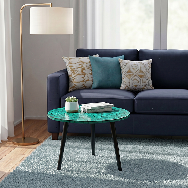 Modern Luxury Round Shell Resin Side Table 3-Leg For Living Room