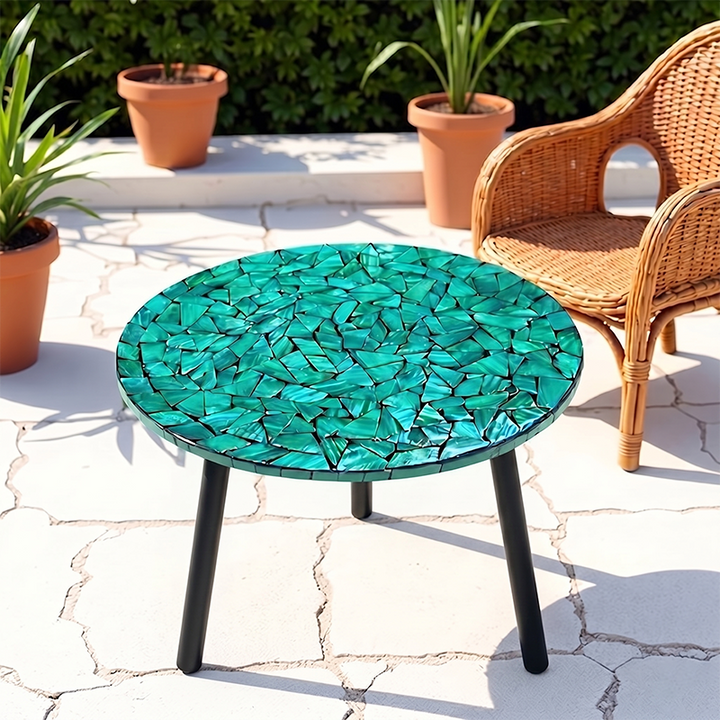 Modern Luxury Round Shell Resin Side Table 3-Leg For Living Room