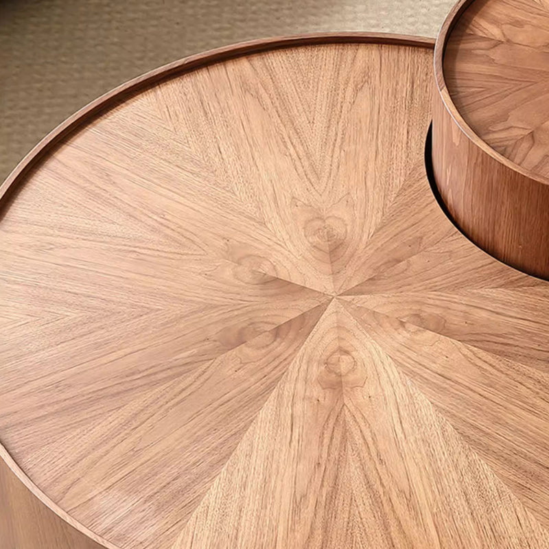Moderner minimalistischer runder Couchtisch aus massivem Holz mit mehrschichtiger Platte, 1 Schublade, 1 Schrank, beweglich für das Wohnzimmer 