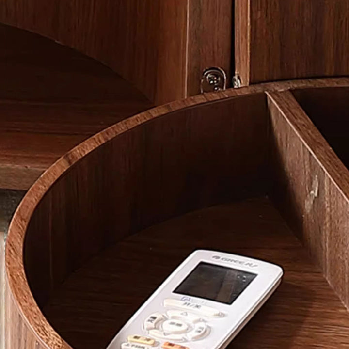 Moderner minimalistischer runder Couchtisch aus massivem Holz mit mehrschichtiger Platte, 1 Schublade, 1 Schrank, beweglich für das Wohnzimmer 