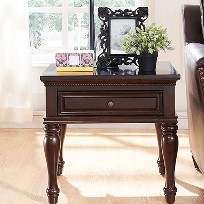 Modern Minimalist Square Solid Wood Eco-Friendly Panel Side Table 4-Leg 1-Drawer For Living Room