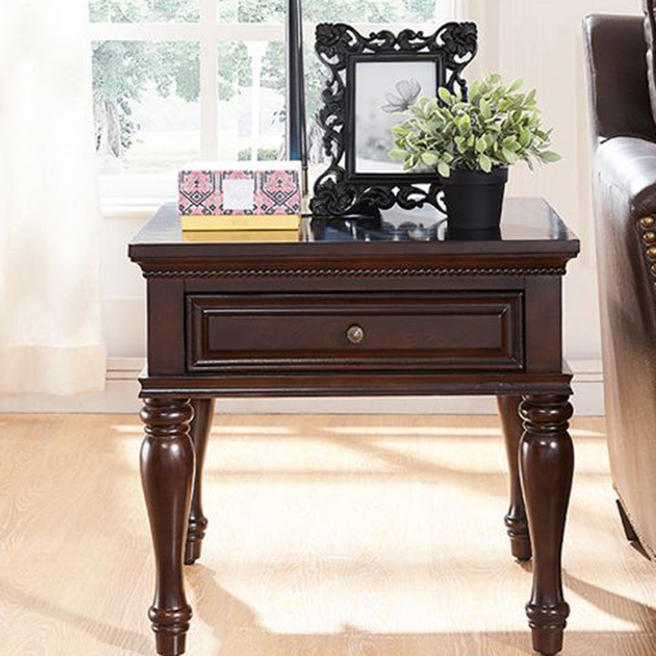 Modern Minimalist Square Solid Wood Eco-Friendly Panel Side Table 4-Leg 1-Drawer For Living Room