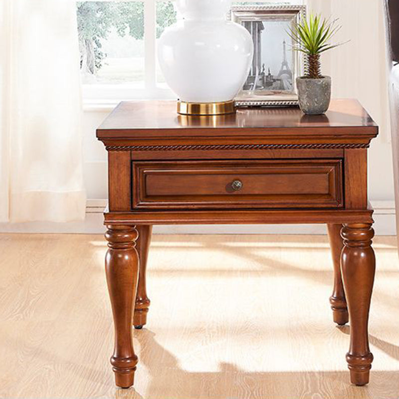 Modern Minimalist Square Solid Wood Eco-Friendly Panel Side Table 4-Leg 1-Drawer For Living Room