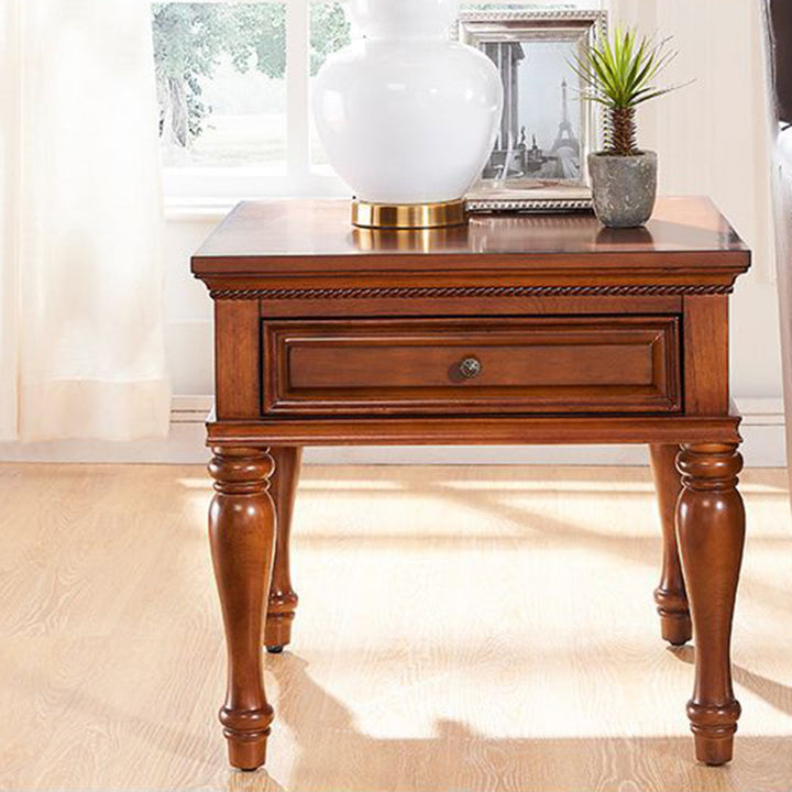 Modern Minimalist Square Solid Wood Eco-Friendly Panel Side Table 4-Leg 1-Drawer For Living Room