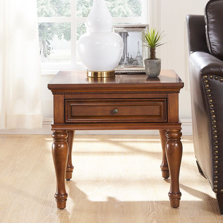 Modern Minimalist Square Solid Wood Eco-Friendly Panel Side Table 4-Leg 1-Drawer For Living Room