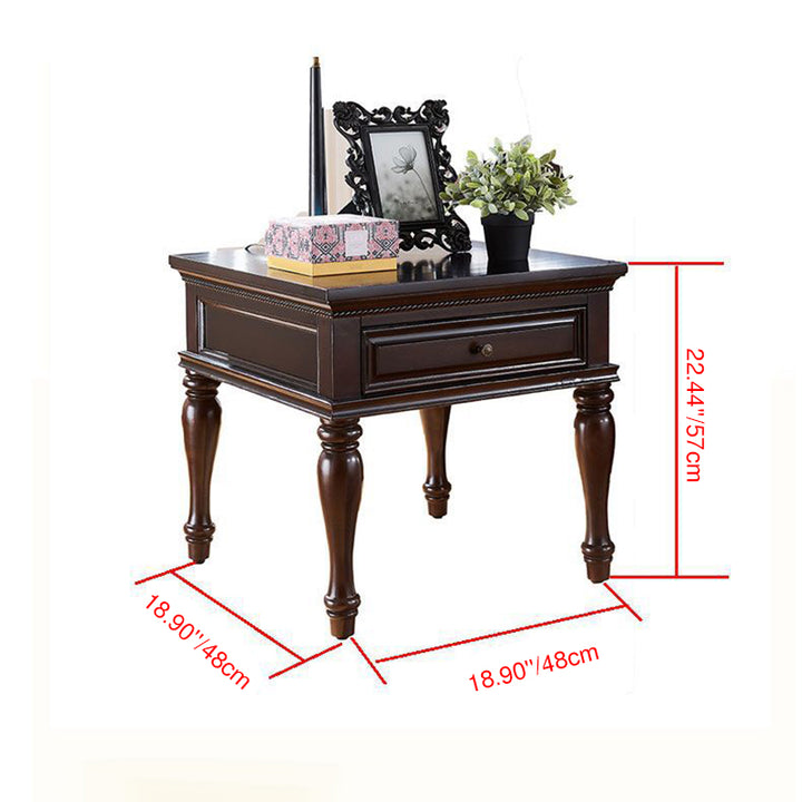 Modern Minimalist Square Solid Wood Eco-Friendly Panel Side Table 4-Leg 1-Drawer For Living Room