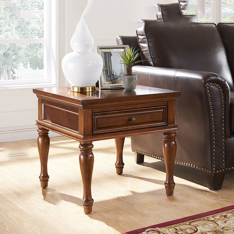Modern Minimalist Square Solid Wood Eco-Friendly Panel Side Table 4-Leg 1-Drawer For Living Room