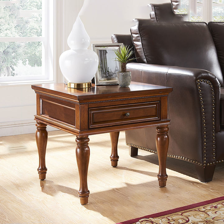 Modern Minimalist Square Solid Wood Eco-Friendly Panel Side Table 4-Leg 1-Drawer For Living Room