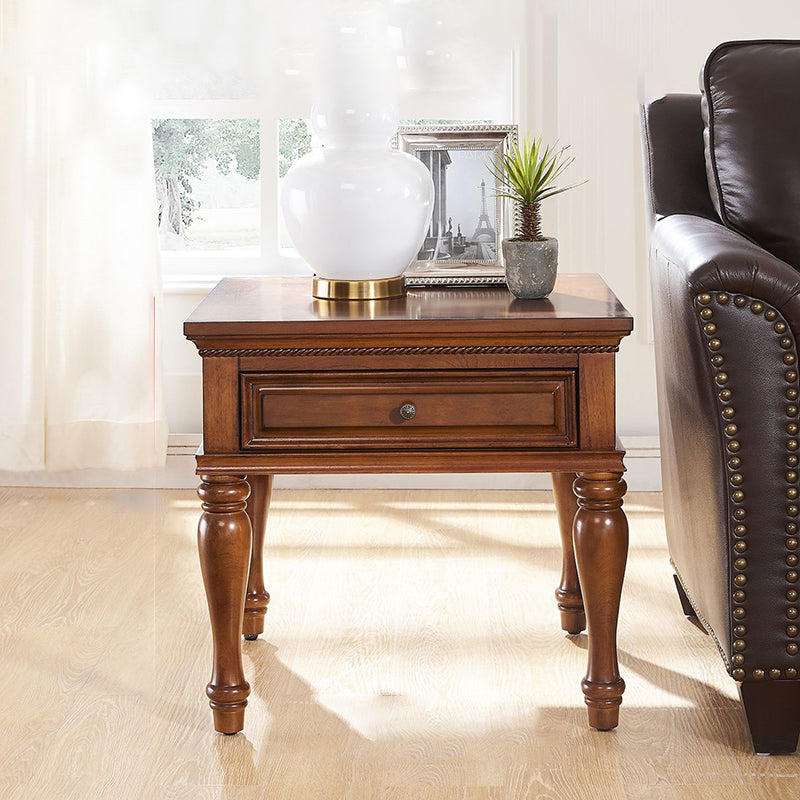 Modern Minimalist Square Solid Wood Eco-Friendly Panel Side Table 4-Leg 1-Drawer For Living Room