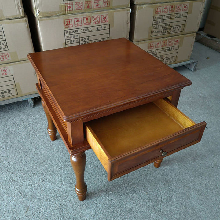 Modern Minimalist Square Solid Wood Eco-Friendly Panel Side Table 4-Leg 1-Drawer For Living Room