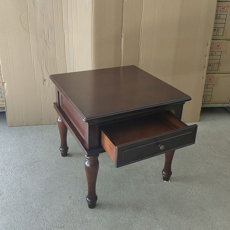 Modern Minimalist Square Solid Wood Eco-Friendly Panel Side Table 4-Leg 1-Drawer For Living Room