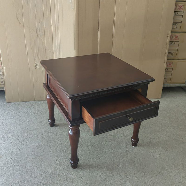 Modern Minimalist Square Solid Wood Eco-Friendly Panel Side Table 4-Leg 1-Drawer For Living Room