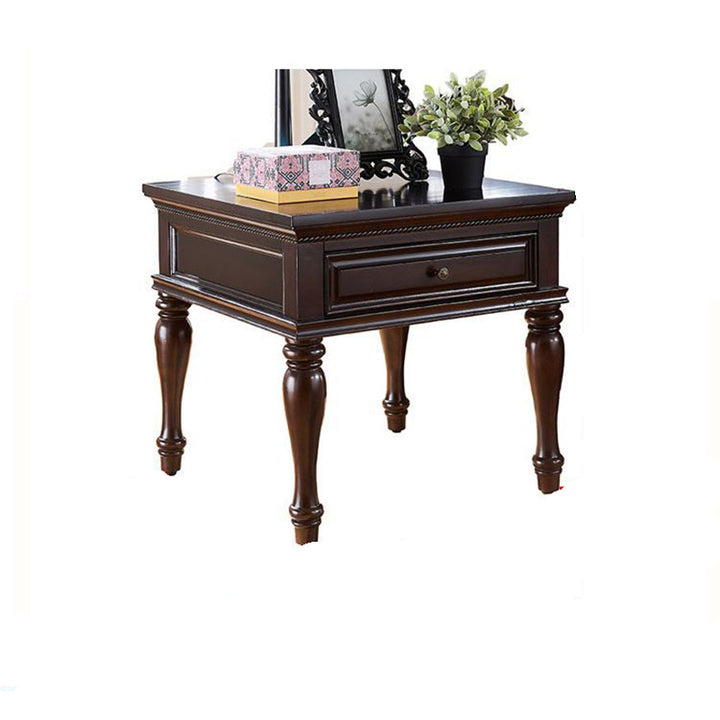 Modern Minimalist Square Solid Wood Eco-Friendly Panel Side Table 4-Leg 1-Drawer For Living Room