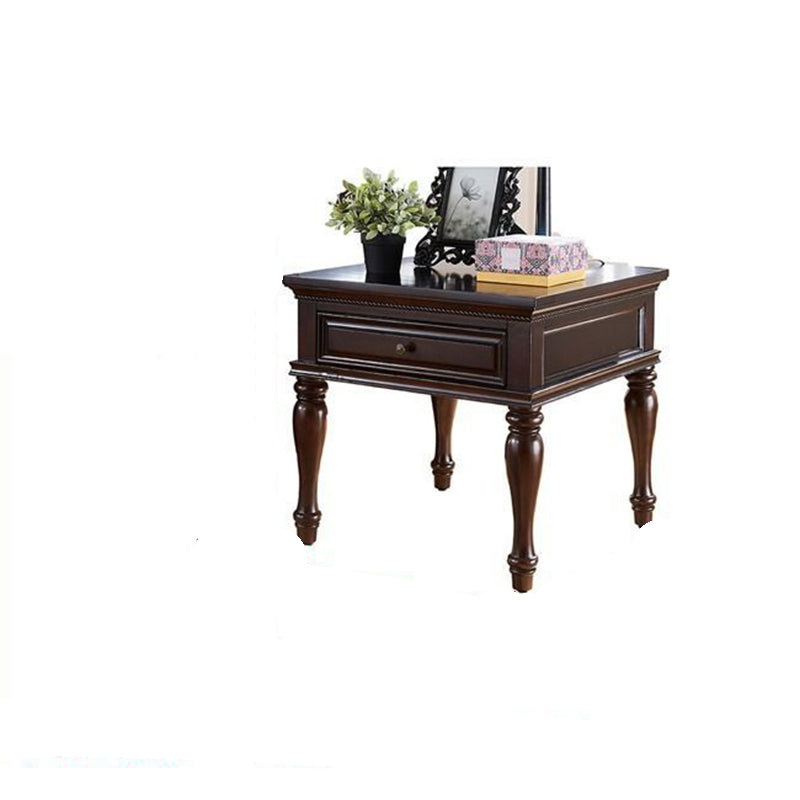 Modern Minimalist Square Solid Wood Eco-Friendly Panel Side Table 4-Leg 1-Drawer For Living Room