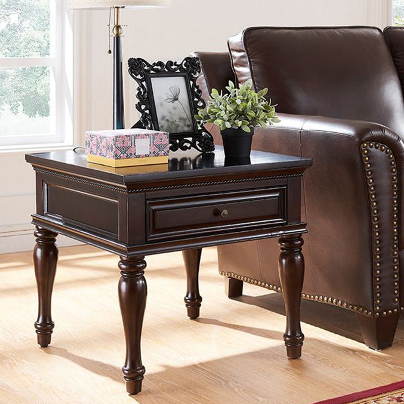 Modern Minimalist Square Solid Wood Eco-Friendly Panel Side Table 4-Leg 1-Drawer For Living Room