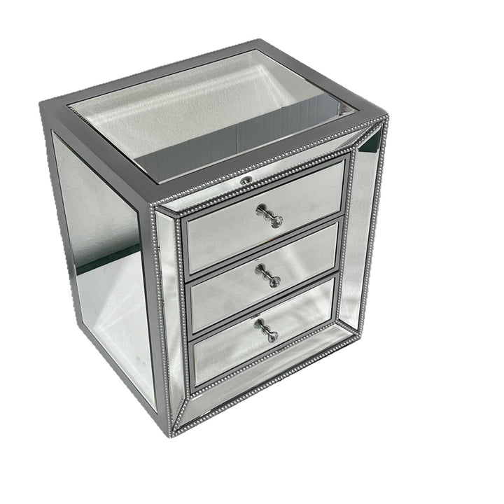 Modern Luxury Rectangular Glass Medium Density Fiberboard Nightstand 3-Drawer For Bedroom