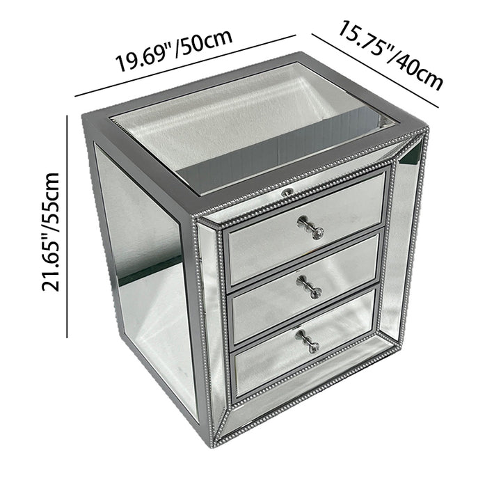 Modern Luxury Rectangular Glass Medium Density Fiberboard Nightstand 3-Drawer For Bedroom