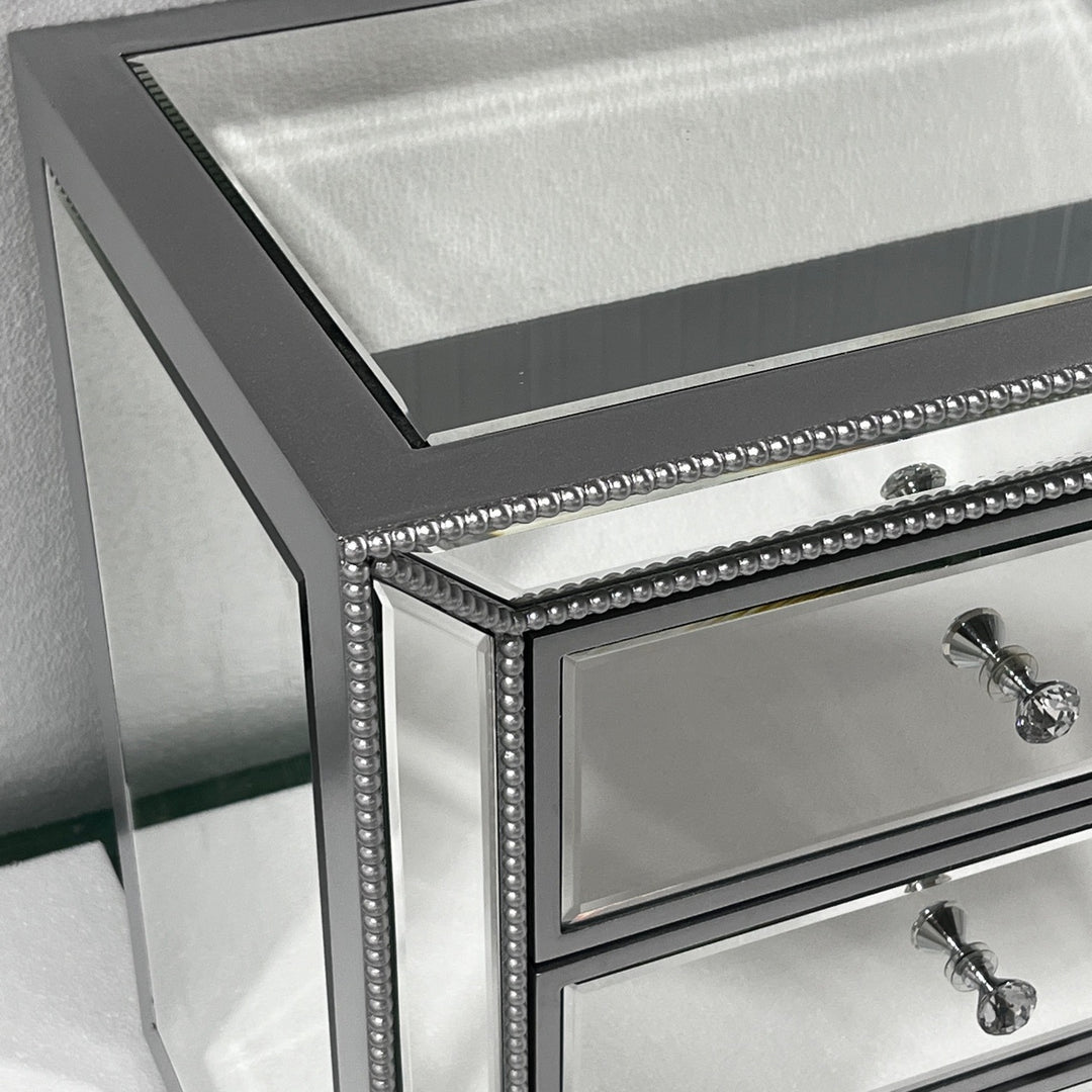 Modern Luxury Rectangular Glass Medium Density Fiberboard Nightstand 3-Drawer For Bedroom