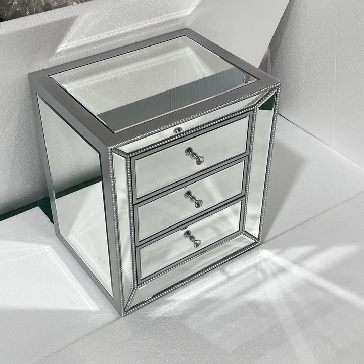 Modern Luxury Rectangular Glass Medium Density Fiberboard Nightstand 3-Drawer For Bedroom