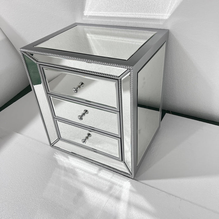Modern Luxury Rectangular Glass Medium Density Fiberboard Nightstand 3-Drawer For Bedroom