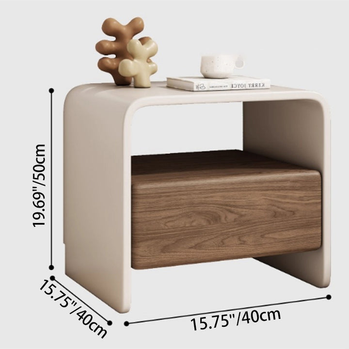 Mesita de noche rectangular minimalista moderna de madera maciza de varias capas con 1 cajón para dormitorio 