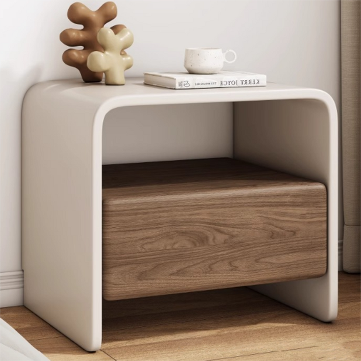 Mesita de noche rectangular minimalista moderna de madera maciza de varias capas con 1 cajón para dormitorio 