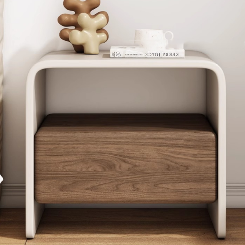 Mesita de noche rectangular minimalista moderna de madera maciza de varias capas con 1 cajón para dormitorio 
