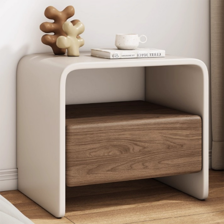 Mesita de noche rectangular minimalista moderna de madera maciza de varias capas con 1 cajón para dormitorio 