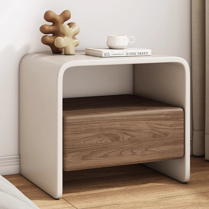Mesita de noche rectangular minimalista moderna de madera maciza de varias capas con 1 cajón para dormitorio 