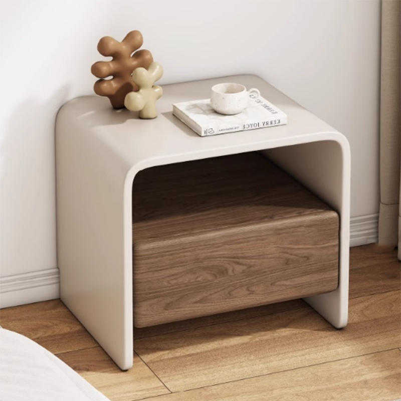 Mesita de noche rectangular minimalista moderna de madera maciza de varias capas con 1 cajón para dormitorio 