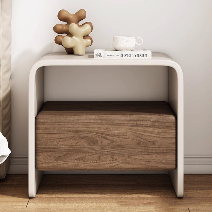 Mesita de noche rectangular minimalista moderna de madera maciza de varias capas con 1 cajón para dormitorio 