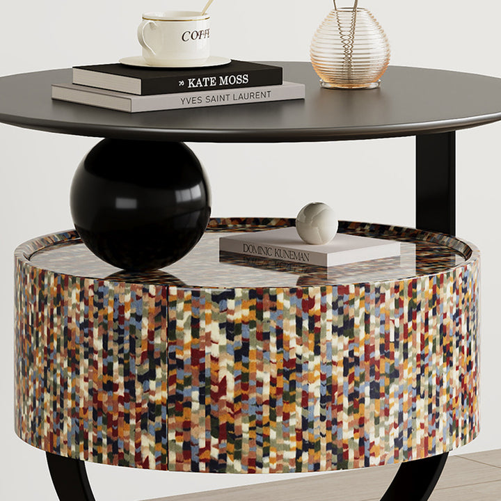 Modern Luxury Round Plywood Nightstand 1-Drawer For Bedroom