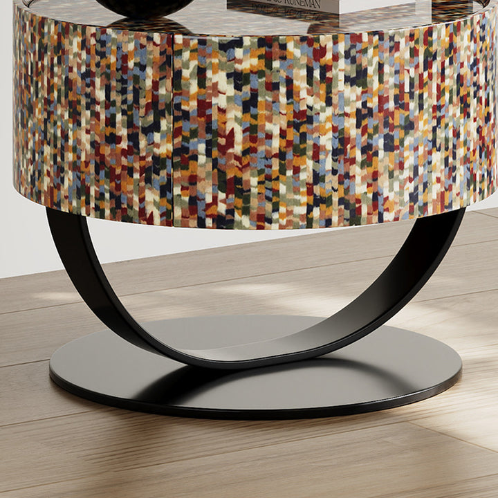 Modern Luxury Round Plywood Nightstand 1-Drawer For Bedroom