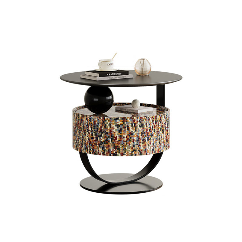 Modern Luxury Round Plywood Nightstand 1-Drawer For Bedroom