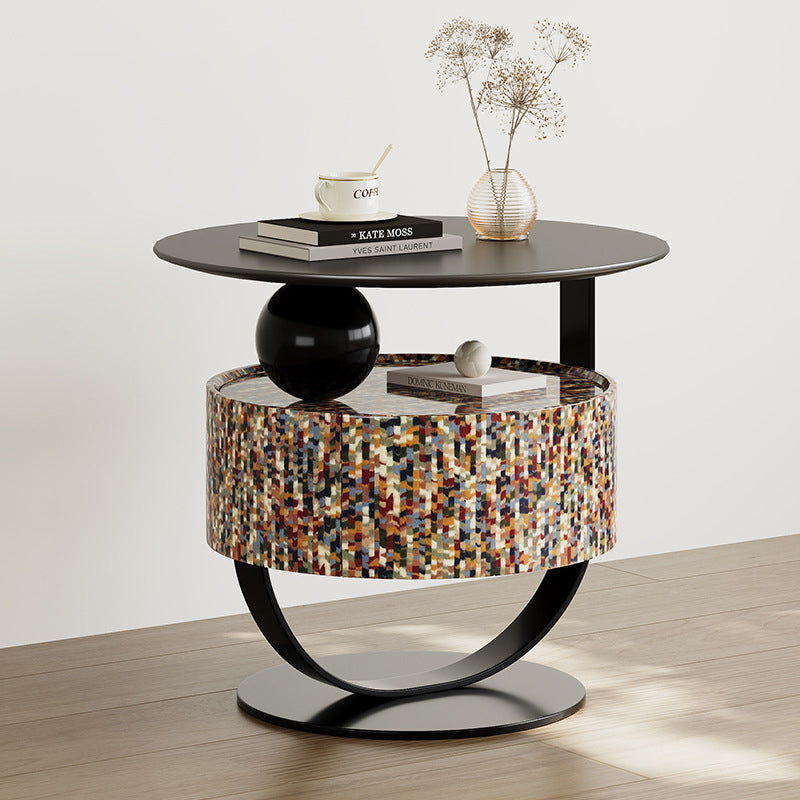 Modern Luxury Round Plywood Nightstand 1-Drawer For Bedroom