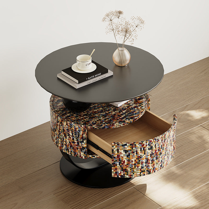 Modern Luxury Round Plywood Nightstand 1-Drawer For Bedroom