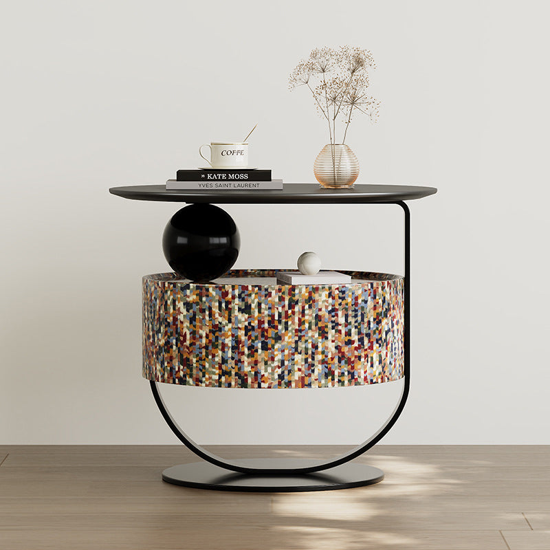 Modern Luxury Round Plywood Nightstand 1-Drawer For Bedroom
