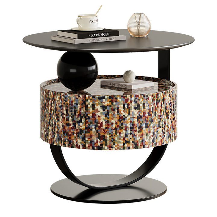 Modern Luxury Round Plywood Nightstand 1-Drawer For Bedroom