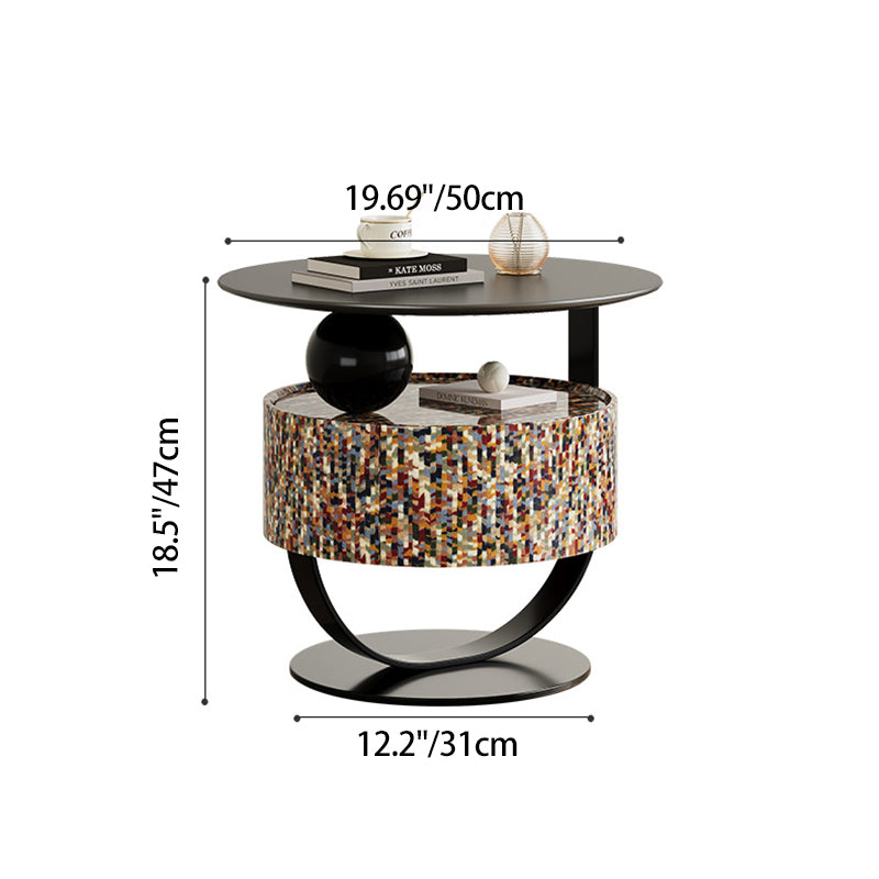 Modern Luxury Round Plywood Nightstand 1-Drawer For Bedroom