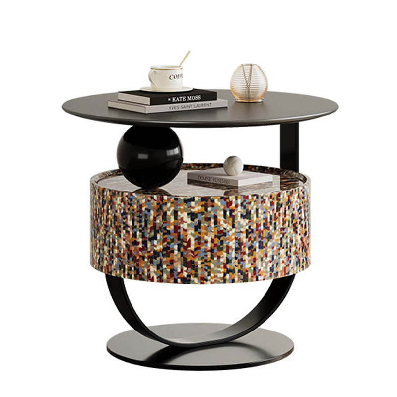 Modern Luxury Round Plywood Nightstand 1-Drawer For Bedroom