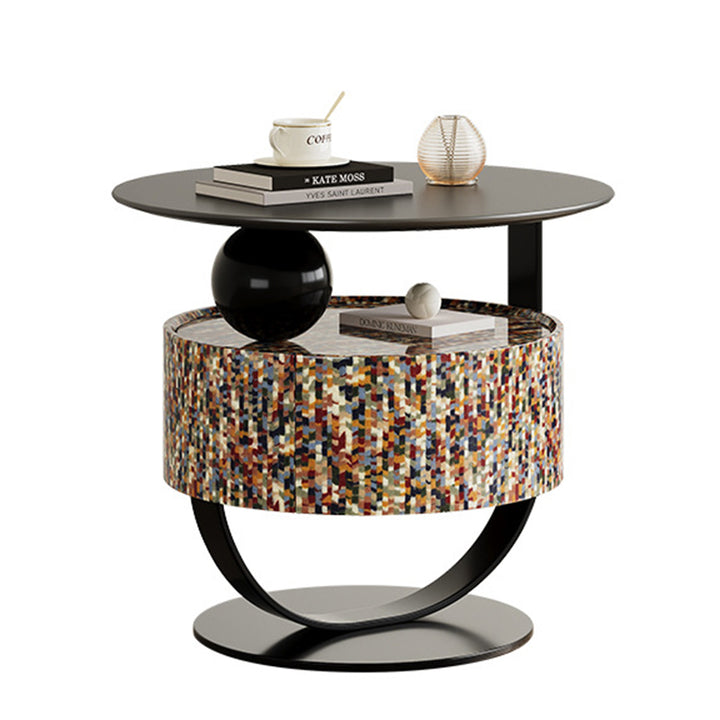 Modern Luxury Round Plywood Nightstand 1-Drawer For Bedroom
